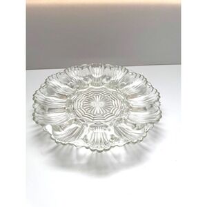 10" Anchor Hocking 1950s Presence Oyster Pattern Egg Platter Serving Dish Glass